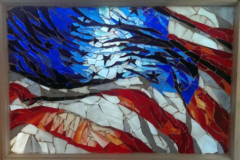 American Flag Custom Window Mounted Stained Glass Mosaic