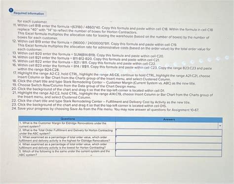 Solved Required Information Excel Analytics Customer Chegg