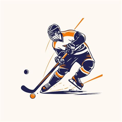 Jugador de hockey con el palo y el disco en el hielo Ilustración