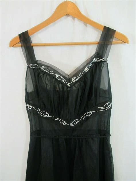 Vintage S Pandora Lingerie Black Sheer Nightgown Gem
