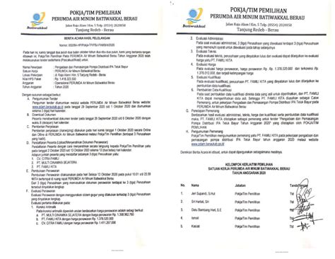 Berita Acara Hasil Pelelangan Pengadaan Dan Pemasangan Pompa Distribusi