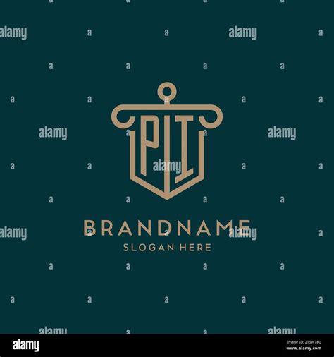 PI Monogram Initial Logo Design With Shield And Pillar Shape Design