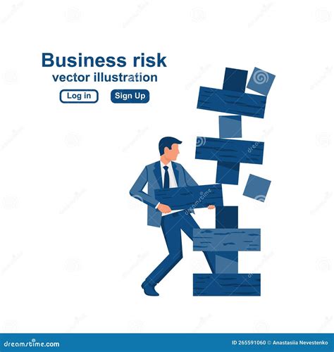 Business Risk Concept Businessman Pulls Out The Wooden Block Risking