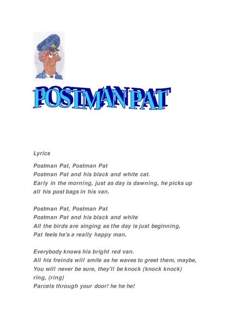 POSTMAN PAT LYRICS by Ana de la hera - Issuu