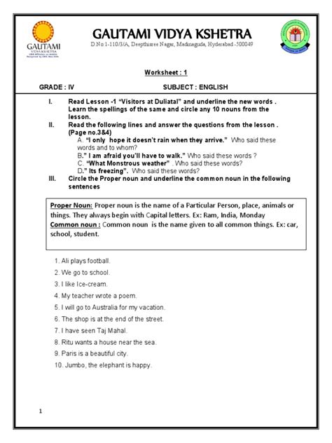 Grade 4 English Worksheet | PDF