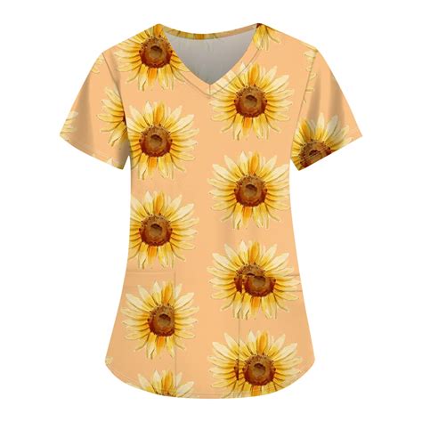 Ydkzymd Womens Scrubs Sets Cargo Sunflower Plus Size Floral Shirts