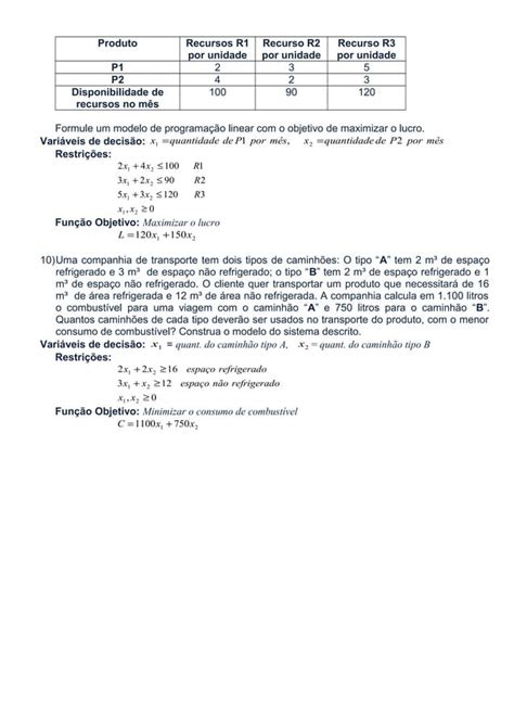 Lista De Exerc Cios De Pesquisa Operacional Gabarito Pdf