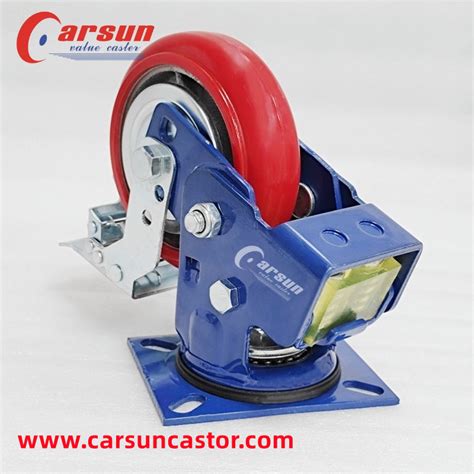 China Spring Loaded Shock Absorbing Casters Inch Iron Core Pu Wheel