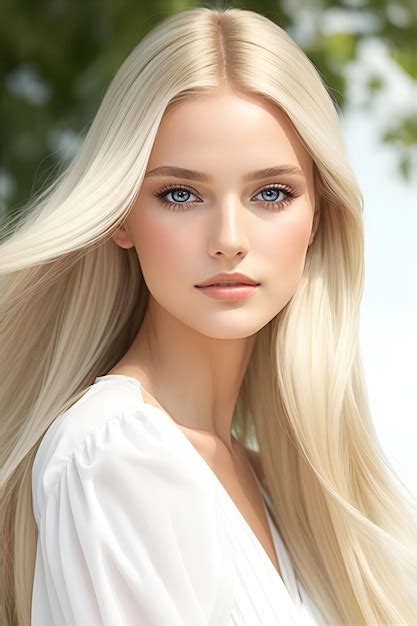 Attractive Young Woman With Long Blond Hair And Bright Blue Eyes Ai Generated Premium Ai