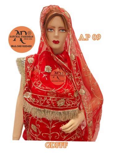 Jaal Work Rajputi Traditionl Red Bridal Poshak Odhani Thakurji Pure