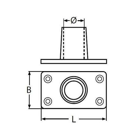 Platine de balcon rectangulaire inox A4 90 diamètre 25mm