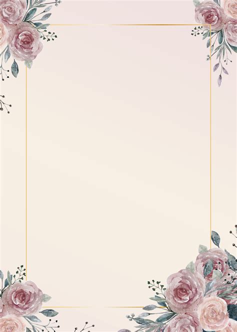 Watercolor Roses Bouquet With Gold Frame On Beige Background Vector