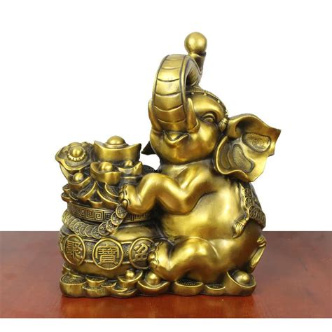 Chinese Pure Copper Elephant Lucky Feng Shui Crafts Decoration Statue