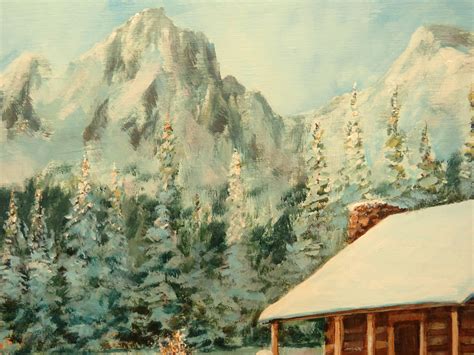 Winter Cabin Original on Wood - Etsy