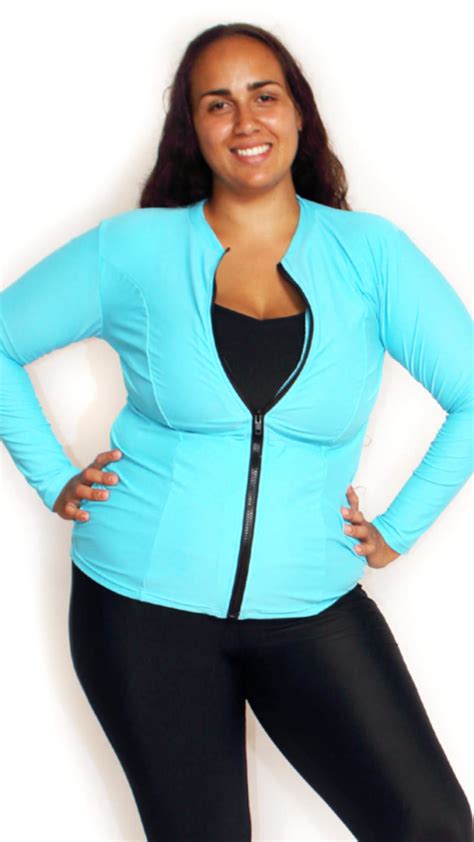 Womens Plus Size Rash Guard With Zip