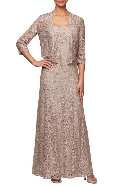 Alex Evenings Sequin Lace Jacket Gown Buff Editorialist