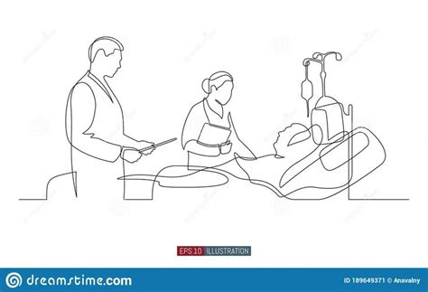 Continuous Line Drawing Of Doctors And Patient Hospital Scene Vector