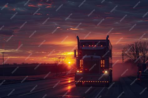 Premium Photo Truck Driving Over Country Road At Sunset