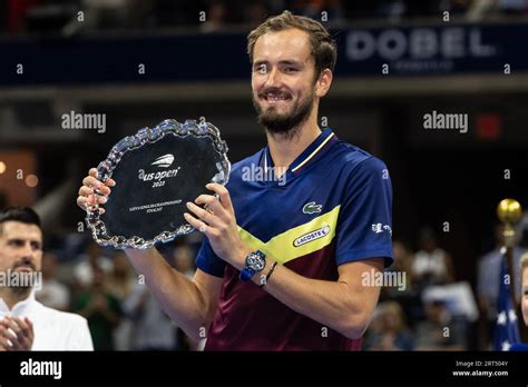 Daniil Medvedev poses with runner-up trophy after loosing final against ...