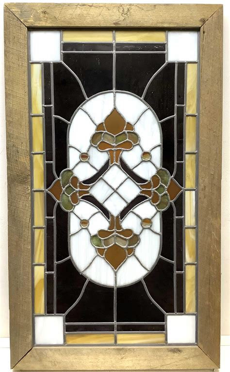 Lot Stained Glass Window Pane In Wood Frame