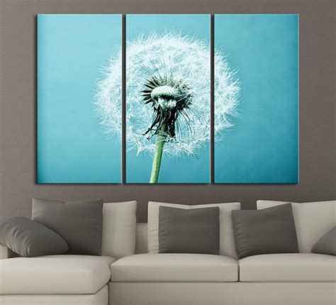 Large Wall Art Dandelion Flower Canvas Print On Turquoise Background Blowball Canvas Printing