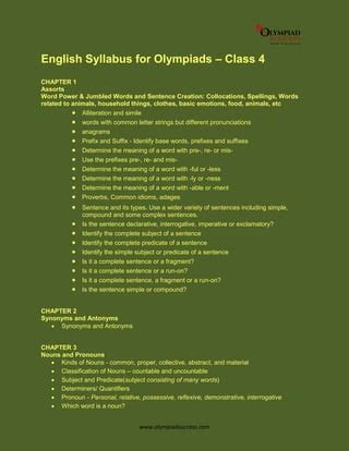 English Syllabus for Olympiads - Class 4 | PDF