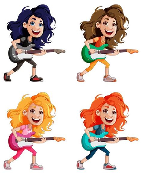 Premium Vector Set Of Rock Bass Musician Cartoon Character