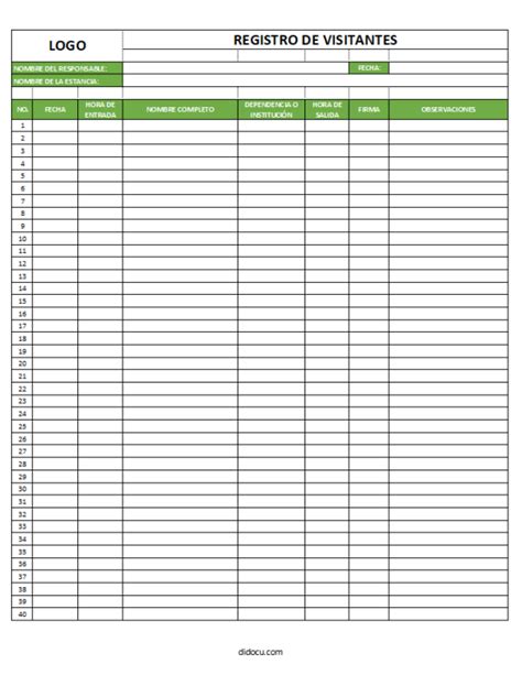 Formato De Registro De Visitas Excel Pdf Didocu