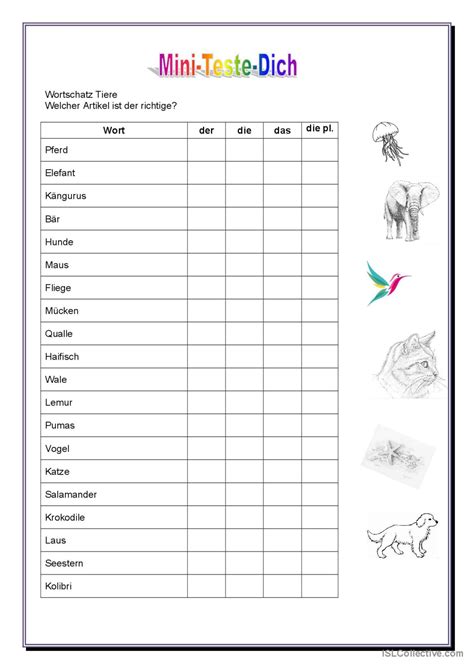 Mini Teste Dich Nomen Im Thema Tier Deutsch Daf Arbeitsbl Tter Pdf Doc