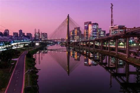 Estaiada Bridge In Sao Paulo City At Night Editorial Photo Image Of