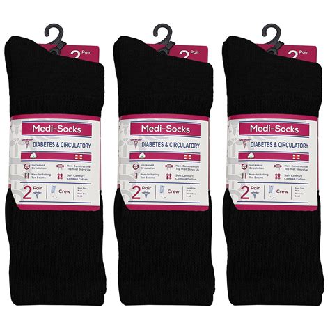 Falari 6 Pack Women Diabetic Crew Socks Diabetes Edema And Circulatory Loose Fitting Cotton 9 11