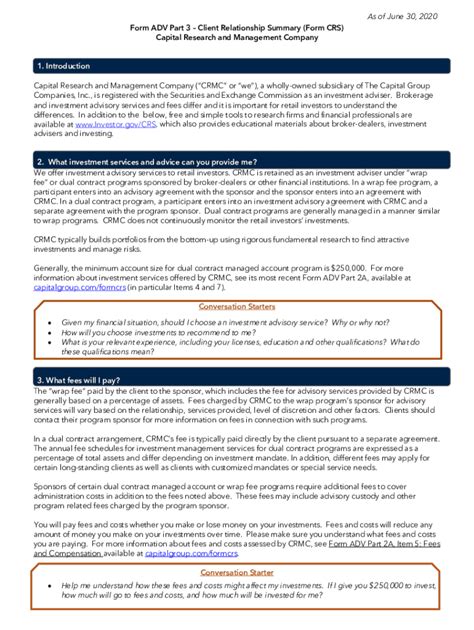 Fillable Online Form Adv Part Client Relationship Summary Form Crs