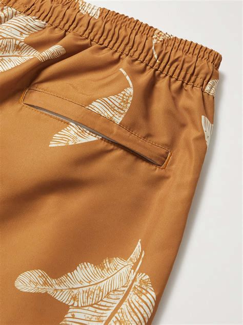 Bronze Straight Leg Mid Length Leaf Print Recycled Swim Shorts Mr P