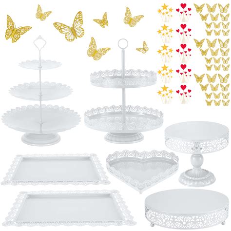 Gpusfak Pcs White Cake Stands Set Metal Cake Dessert Table Display