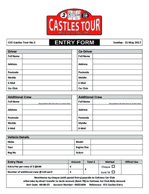 Fillable Online CCC Castles Tour No2 Entry Form Fax Email Print PdfFiller