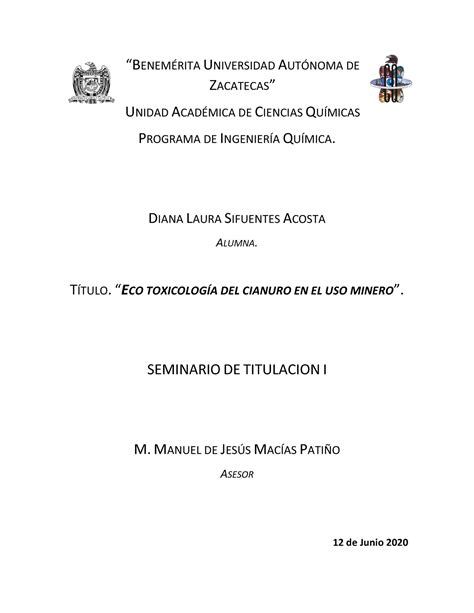 Eco Toxicologia Del Cianuro En El Uso Minero BENEM UNIVERSIDAD AUT