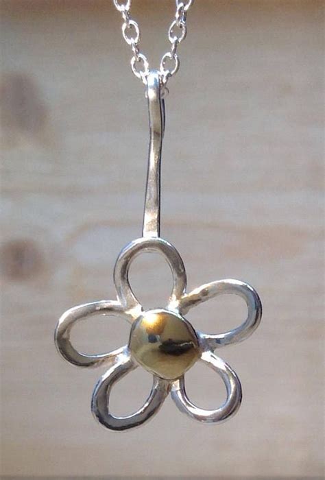 Small Handmade Daisy Pendant Sterling Silver With Brass Etsy Daisy