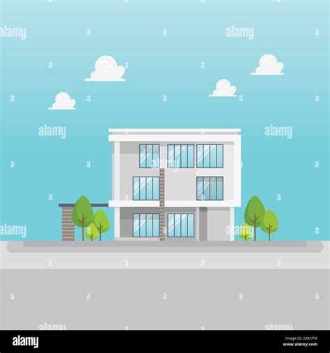 Modern Building In Flat Style Vector Illustration Stock Vector Image