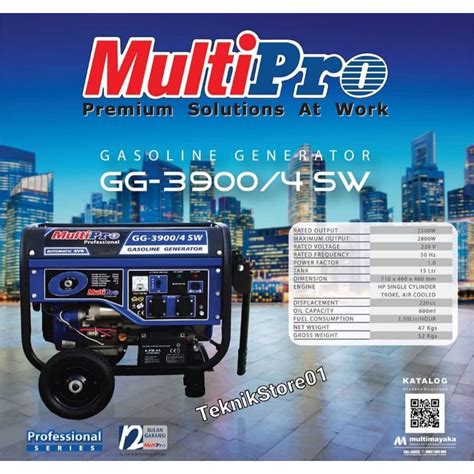 Jual Mesin Genset Bensin Gasoline Multipro GG3900 4SW Shopee Indonesia