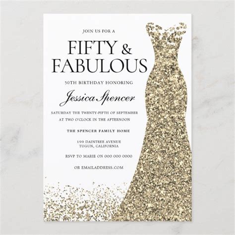 Gold Glitter Dress Womans 50th Birthday Party Invitation Zazzle