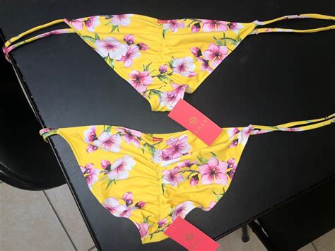 Yellow Cherry Blossom Print Classic Scrunch Bikini Bottoms Babe Society