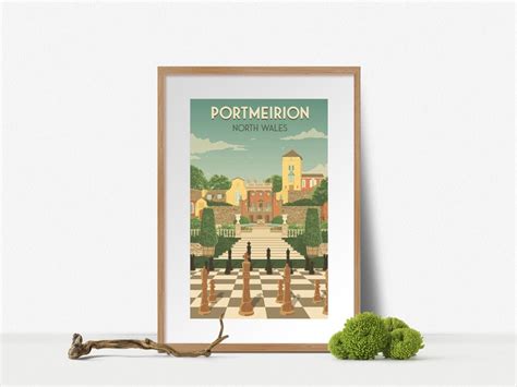 Portmeirion Travel Poster Gwynedd North Wales Seaside Print Etsy