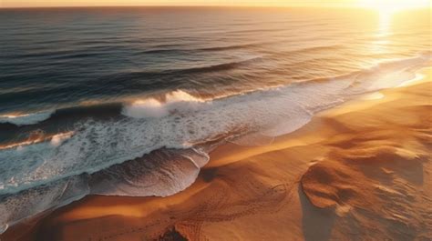 Premium AI Image | Aerial view of sandy beach at sunset