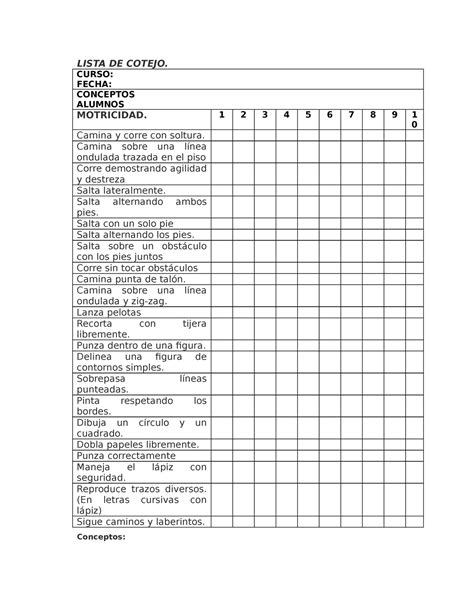 Lista De Cotejo Lista De Cotejo Curso Fecha Conceptos Alumnos