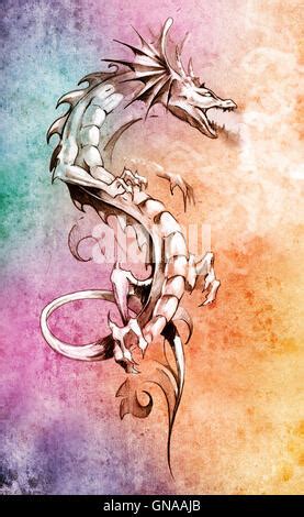 Skizze Der Tattoo Kunst Gro E Mittelalterliche Drachen Fantasy