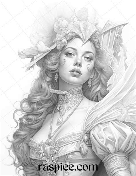 40 Baroque Women Portrait Grayscale Adult Coloring Pages Printable Pd Adult Coloring Pages