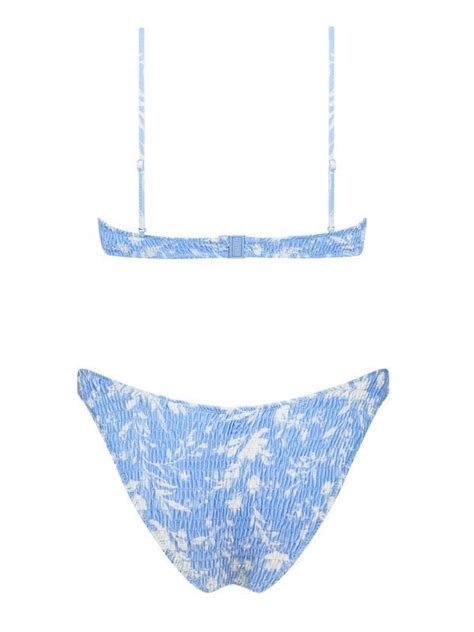 Emmiol Free Shipping Floral Print Smocked Bikini Set Blue S In Bikini Sets Online Store