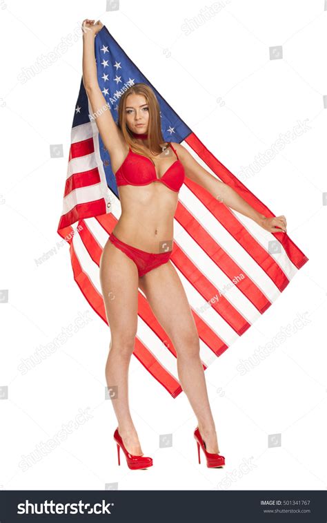 Beautiful Blonde Woman Red Bikini Holding Stock Photo 501341767 Shutterstock