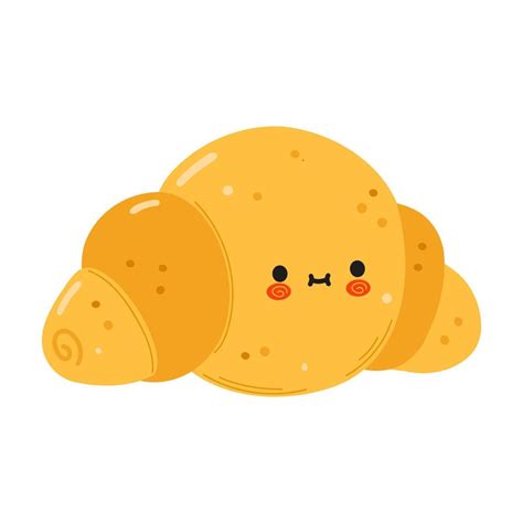 Cute Funny Croissant Character Vector Hand Drawn Cartoon Kawaii