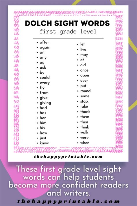 First Grade Dolch Sight Word Flashcards The Happy Printable